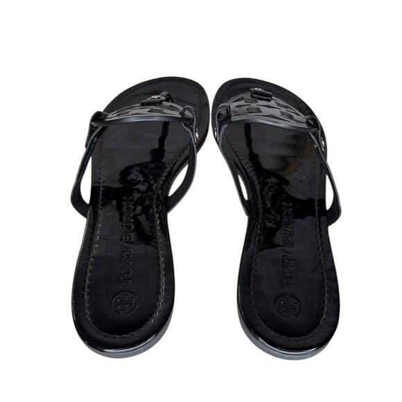 EUC Tory Burch Miller Black Sandals Flip Flops Size 11 Black Patent Leather - Picture 9 of 13